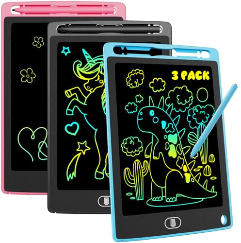 3 Pack Tablette Dessin Enfants 8.5 Pouces, Electight Tablette d'écriture LCD Colorée, Tablettes Graphiques avec Bouton D'effacement &Verrouillage, Jouets pour Filles Garçons Bleu+Rose+Noir