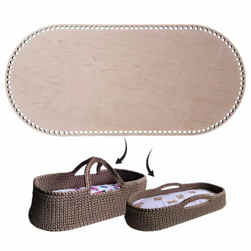 YourHobbyTools Oval Wooden Moses Basket Base, Cradle Base for Crochet, 12 mm Holes, 75 x 40 cm