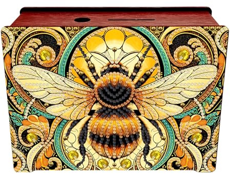 CXINLky 5D Diamond Art Painting Spardose, Diamand Art Sparbüchse aus Holz, Fortune Box Ankreuzen Sparbox Geldsparbox Cash Box-14-Biene