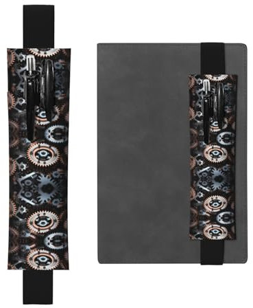 WZYWHJ Machine Gear Porte-stylo en cuir noir avec bande élastique pour cahiers, journaux et planificateurs