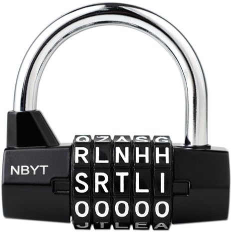 NBYT 5-Dial Letter Combination Padlock - Resettable Zinc Alloy Lock (7mm Heavy-Duty Shackle) for Gym Lockers/Gates/Bikes/Cabinets