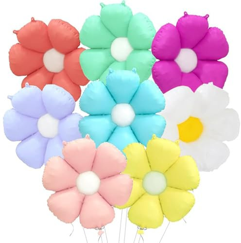 Nine San 8 Stück Pastell Gänseblümchen Folienballons Pastellfarbene Daisy Luftballons Pastellfarben Blume Geformte Ballons Bunte Hochzeit Baby Shower Babyparty Party Dekoration(71 * 71cm)