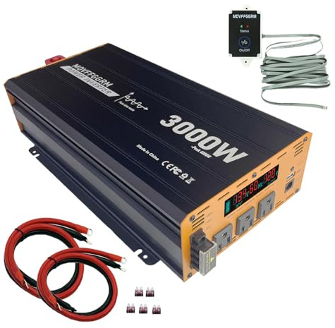 3000W Pure Sine Wave Power Inverter peak-6000 Watt,DC 12V to 110V,with 3xAC,USB Port,LCD Digital Display