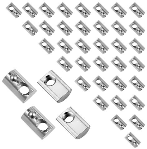 HASLED 40 Stück M8 Nutensteine, T-Nut 8 Gleitmuttern mit Federkugel für 40er Aluprofile (40x40) - Vernickelter Kohlenstoffstahl(Silber)