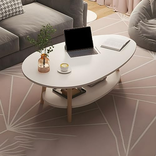 Stilvoller Couchtisch aus Holz mit Ablage, ovales Design für Wohnung, Wohnzimmer, Balkon und Sofa, strukturiertes weißes Finish, 80 x 40,6 x 41,9 cm (L x B x H)