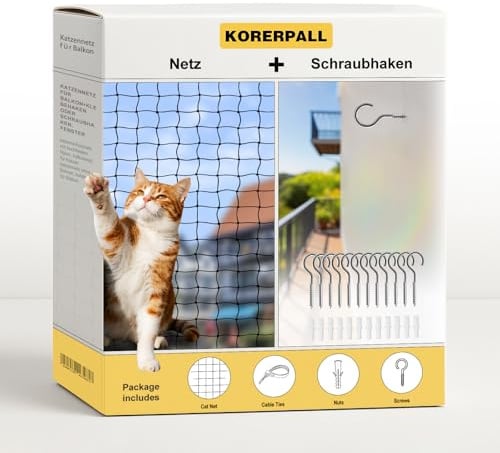 Katzennetz für Balkon+klebehaken oder Schraubhaken, Fenster katzenschutznetz mit hochfestem Nylon, balkonnetz für Katzen katzennetz ohne Bohren, katzennetz für Balkon (10x3m,Netz+Schraubhaken)