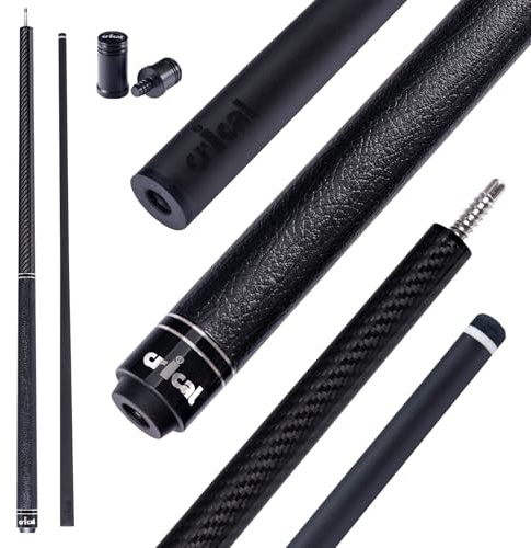 CRICAL Taco de billar de fibra de carbono de 58 pulgadas, palos profesionales de baja desviación con junta de 3/8 x 8 pines y punta de 12,5 mm para adultos