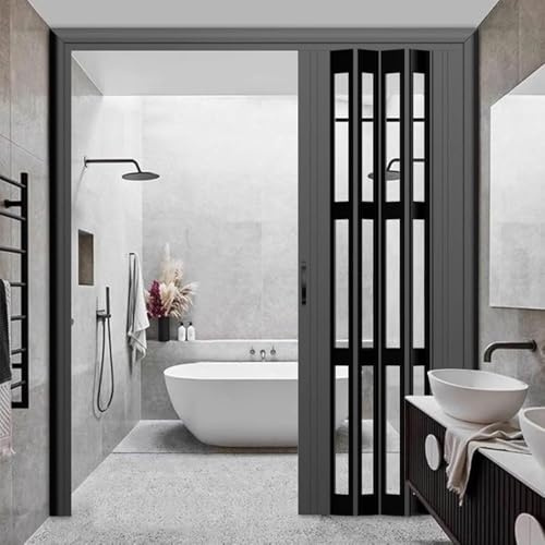 Generisch Falttür Weiß PVC Falttüren Innentüren Nach Maß Mit Acrylglas & Türgriffen Moderner Stil Raumspartür Schiebetür Faltwand Kunststoff Innentür,2,85 * 230cm/33.5 * 90.6in