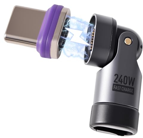 240W USB C Magnetic Adapter, 16 Pin 180° Rotatable Type C Adaptor, USB C Male to Female Converter 48V 5A Fast Charging 480Mbps Data Transfer for iPhone 15 16 Pro Max Macbook Android Laptop Tablet