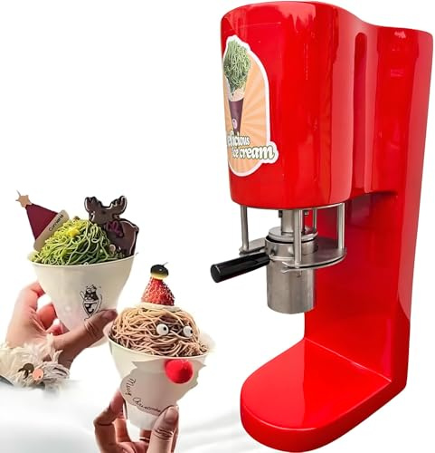 YANDDEA Ice Cream and Soft Serve Maker, 7.4-7.9 Gal/Hr Commercial Spaghetti Ice Cream Press, Gelato Machine with 4 Shape Molds, Ice Cream Noodle Maker Red