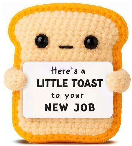 Crochet Toast New Job Gifts for Women, Men – Handmade Congratulations Gifts for Coworker, Friend, Son, Daughter, Employee, Boss – Funny Promotion, Career Change or, Leaving Worker Present Decor