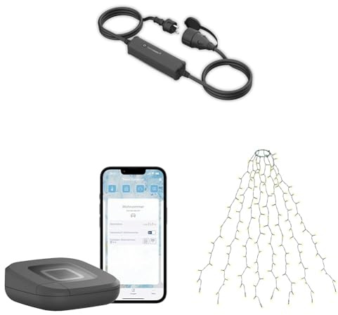 Homematic IP Smart Home Set Außenbeleuchtung mit Access Point 2, anthrazit + Schalt-Mess-Kabel – außen + SALCAR 2m Überwurf Lichterkette mit Ring und 8 Girlanden, 280er LED, Alexa & Google Assistant