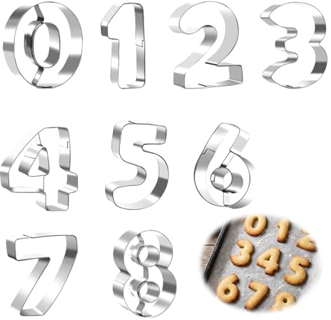 0-9 Stainless Steel Number Cutters Numbers Cookie Cutters Fondant Cookie Cutter Approx. 5 cm Height for Number Cookies, Cake Decorating, DIY Baking