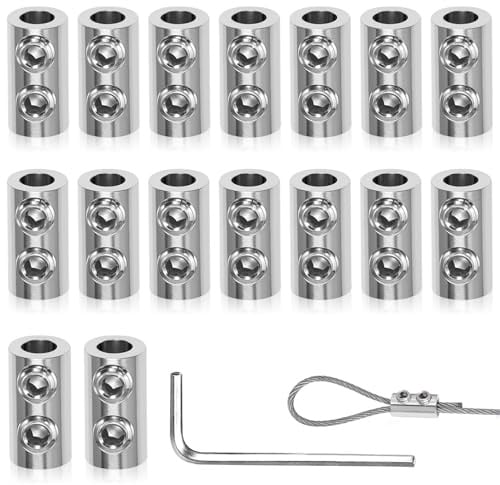 16 Stück Drahtseilklemme für 1.5-2 mm Kabel, Doppelloch Duplexkemmen Seilklemmen mit Schraubenschlüssel Stahl Draht Seil Klemme Clip für Stahlseil Wäscheleine Markise Fixiert