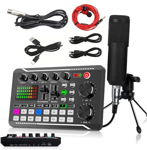 Ensemble de podcast BM-800 Micro à condensateur avec kit de carte son en direct F998, changeur de voix et fonctions de mixage pour PC Studio d'enregistrement radiodiffusion