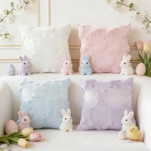 Shengruili 4 Stück Kissenbezüge Osterhase,Ostern Deko Hase Kissenhülle 45x45cm,Kissenhülle Osterdeko Hase Kissenbezüge,Kissen KissenhülleOstern Dekoration,Osterdeko Kissenbezug