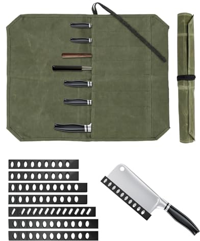 Rudfovn 7 Slots Knife Roll Bag for Chefs, Waxed Canvas Knife Case