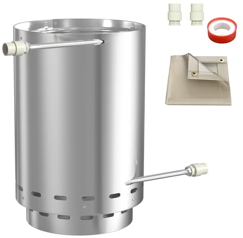 PEILU Holzfeuer Poolheizung für Whirlpool, Stahl Feuertonne mit 14m Heizspirale, Ø32/38mm Anschlüsse, Perforiertes Lüftungsgitter-Design & Aschekastens, Heizer für Campingfeuer & Poolerwärmung (1 Set)