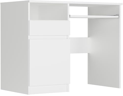 Framire Schreibtisch N-35L Links Weiß 90x50x77 cm – Kleiner Computertisch mit Schrank, Schreibtisch für Büro, Jugendzimmer & Home-Office, Modern N-35L