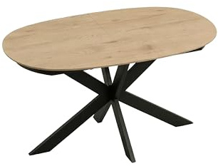 byLIVING Ausziehbarer Esstisch Nevada 140x90 cm, Eiche-Optik, 140-180 x 90 | erweiterbar auf 180 cm Butterfly-Mittelauszug, Ovaler Tisch Esszimmer, Metallfuß Schwarz stabil, H 75 cm