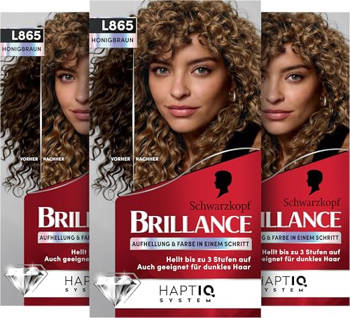 Schwarzkopf Brillance Intensiv-Color-Creme L865 Honigbraun (170 ml) | Permanente Haarfarbe mit perfekter Grauabdeckung, Coloration mit pflegendem Biotin-Komplex, bis zu 12 Wochen intensive Farbe