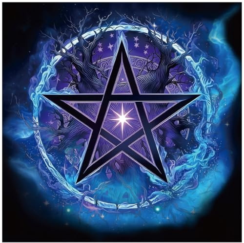 CREATCABIN Altartuch Tarot Tischdecke Blauer Stern Hexenmatte Wandteppich Spirituelles Tuch Samt Quadratischer Wandbehang Wahrsagekarten Tischdecke Für Ritualutensilien 50x50cm