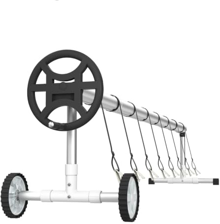 Kuro-sagol Fahrbares Aluminium Aufrollsystem 3m – 5,7m Verstellbar, Pool Aufroller, Poolfolienaufroller Witterungsbeständig Mit Rädern Und Befestigungsbändern, Aufrollvorrichtung-CR16