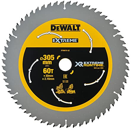 DeWalt DT99575-QZ Circular Saw Blade stat. 305/30mm 60WZ/FZ, Black/Yellow
