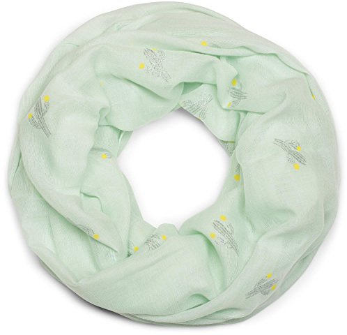 styleBREAKER Loop Schal mit glitzerndem Metallic Kaktus All Over Print Muster, Schlauchschal, Tuch, Damen 01016166, Farbe:Mint