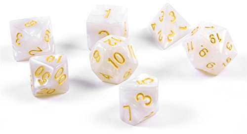 shibby 7 polyedrische Würfel für Rollen- und Tabletopspiele in weiß mit Beutel