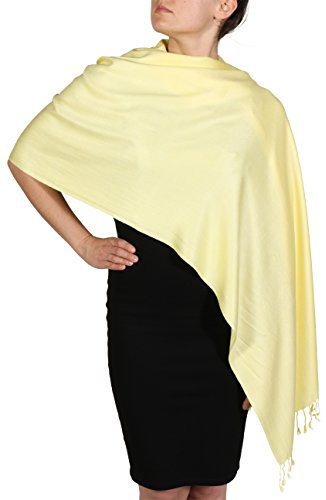 York Shawls Pashmina Schal Tuch Stola für Frauen - Quastenveredelung - Kostenloser Aufhänger (Über 20 Farben) Handgefertigt (Gelb)