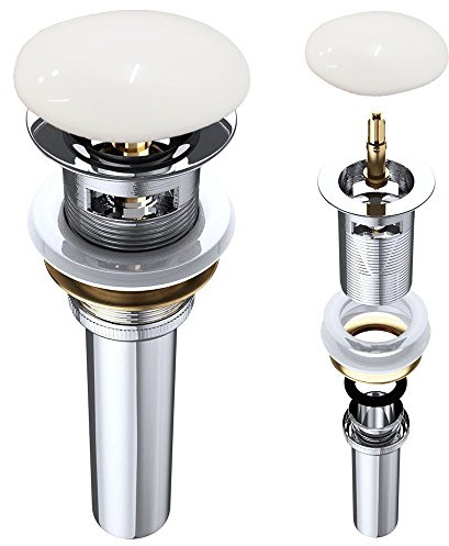 Durovin Bathrooms Push Pop Up Sink Waste Plug - Slotted Suitable for Basin with Overflow - Rising Round Ceramic Push Button (HY PU04)