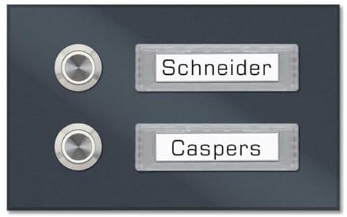 Türklingel Zweifamilien – Anthrazit (RAL 7016) Edelstahl, 145x90x6 mm, mit LED-Tastern und austauschbaren Namensschildern