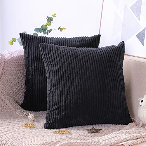 Artscope 2er-Set Dekorativ Kissenbezüge 45 x 45 cm Kordsamt Reine Farbe Kissenbezug Weicher Plüsch Kissenhülle Set Kissen Fall für Sofa Auto Schlafzimmer Zuhause Zierkissenbezüge (Schwarz)