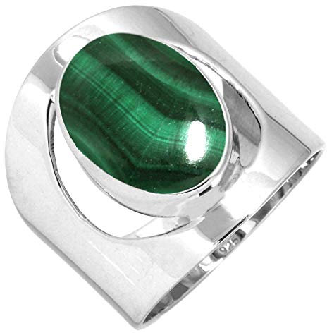 Jeweloporium 925 Silber Ringe für Damen Grün Echt Malachit Edelstein Mode Silber Ringe Größe 70(22.3) Weihnachten - Geschenk Boho Schmuck