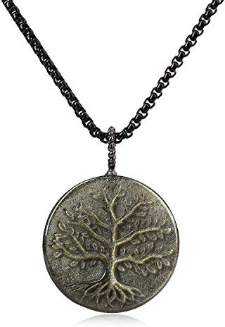 COAI Geschenkideen Unisex Halskette mit Lebensbaum Anhänger aus Goldenem Obsidian Baum des Lebens Medaillon Edelstahl Kette