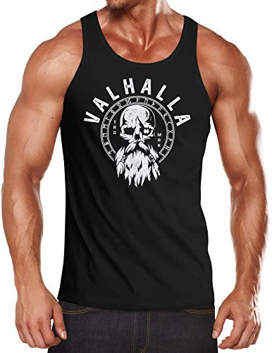 Neverless® Herren Tank-Top Valhalla Totenkopf Odin Runen Muskelshirt Muscle Shirt schwarz M