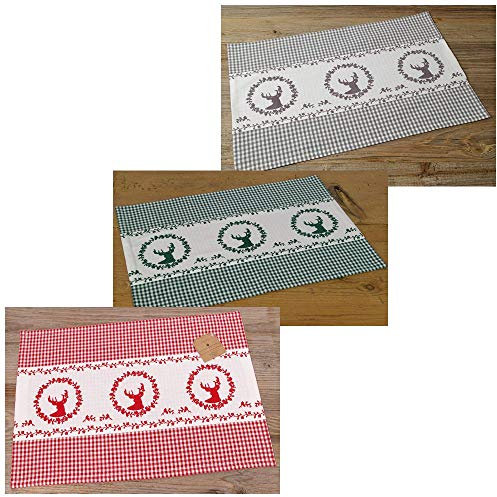 matches21 Tischsets Mitteldecken Tischwäsche Stoff Landhaus Premium Stil RESI kariert & Hirsch Bordüre 33x48 cm in rot, 3 Farben wählbar
