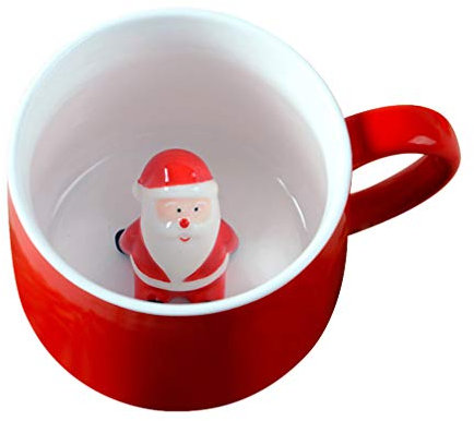 Cabilock 400Ml Rote Keramikbecher Weihnachten Kaffee Tee Tasse 3D Weihnachtsmann in Tasse Wasser Saft Trinken Becher Weihnachten Stil Teetasse mit Deckel