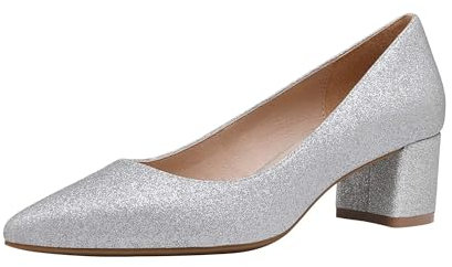DREAM PAIRS Damen Pumps mit klobigem spitzer Blockabsatz und niedrigem Absatz,Size 41,Silber/Glitzer,DPU212