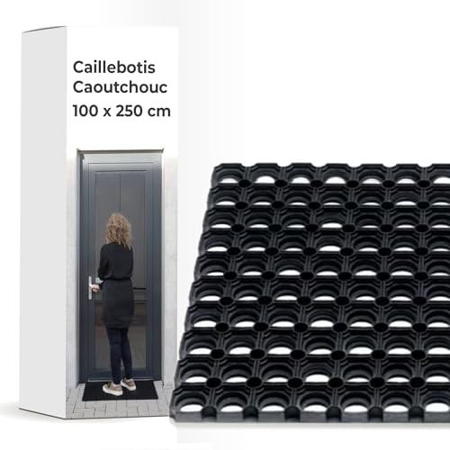 Vivol Caillebotis en Caoutchouc 100x250cm - Tapis pour l'Intérieur et l'Extérieur - Paillasson Extérieur Entrée - Usages Multiples