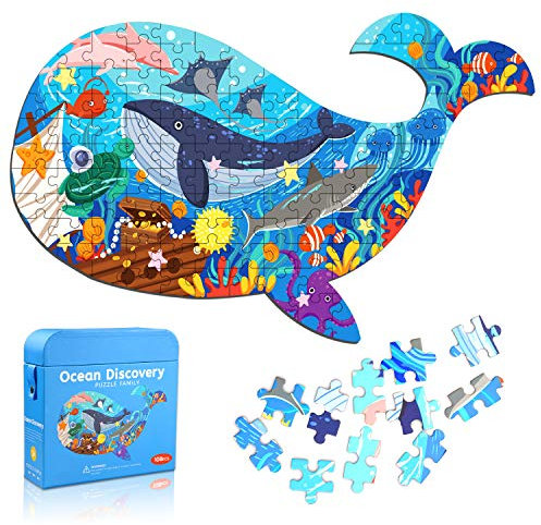 Puzzle Kinder 108 Teile, Jigsaw Puzzle Fisch Kinder Ocean Lernspiele Puzzle Spielzeug Geschenk für Kleinkinder Jungen Mädchen ab 3 4 5 6 7 8 9 Jahren (Stil 1)