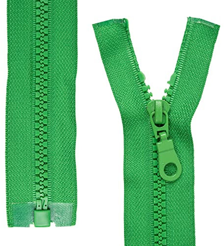 Teilbarer Reißverschluss, 2 Stück, 80 cm Schienenlänge, in Grün, 1-Weg offenes Ende #5, 5,75 mm Schienenbreite, 34 mm Bandbreite, Ersatz Reissverschluss Kunststoff, Kunststoffreissverschluss # 5