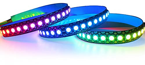 Tesfish WS2812B LED Streifen Licht 5V RGB Pixel Strip 1M 144 LEDs/M IP30 Flexible Schwarze PCB Vollfarbiger Individuell Adressierbarer Smart Lichtleiste für Werbung Dekoration DIY Projekte