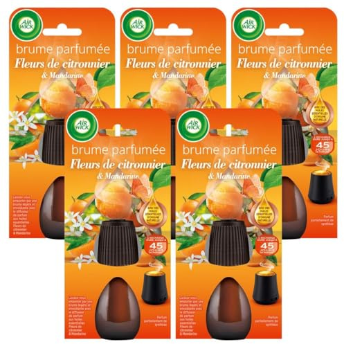 Air Wick Lot de 5 Recharges Diffuseur désodorisant d’Huiles Essentielles Brume Parfumée Fleur de Citronnier & Mandarinier - 20 ML