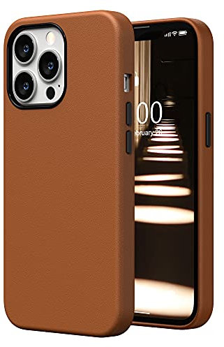 SURPHY Faux Leather Case Compatible with iPhone 13 Pro Case 6.1 inch, Premium PU Leather Case Cover (with Metallic Buttons & Microfiber Lining) for iPhone 13 Pro, Brown