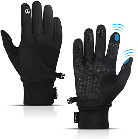 Girebae Warm Winter Gloves, Windproof Waterproof Touchscreen Running Gloves, Non-Slip Elastic Cuff Thermal Gloves for Men Women Running Driving Cycling Climbing Hiking (Black, M)