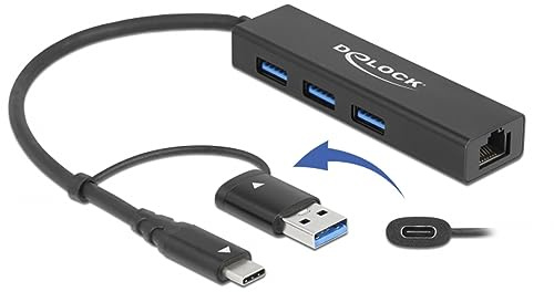 Delock 3 Port USB 3.2 Gen 1 Hub + Gigabit LAN