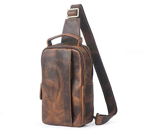 Brusttasche Herren Sling Bag Schultertasche, Herren Vintage Leder Umhängetasche Schulter-Beutel-Schul Leichte beiläufige Chest Pack Outdoor-Reisen Wandern Radfahren Daypacks Multifunktions Schultertas