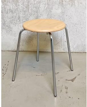 Modulor Hocker Pocket 412, stapelbar, 460 x ø 350 mm, Buche Natur, Chrom